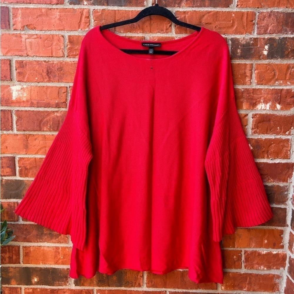 Lane Bryant Womens 22/24 Red Ribbed Flare Wide Sleeve Sweater